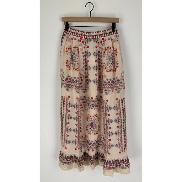 M.A.B.E Eden Maxi Skirt Womens Small Cotton Silk Boho Floral Tiered New Bohemian - Picture 1 of 10